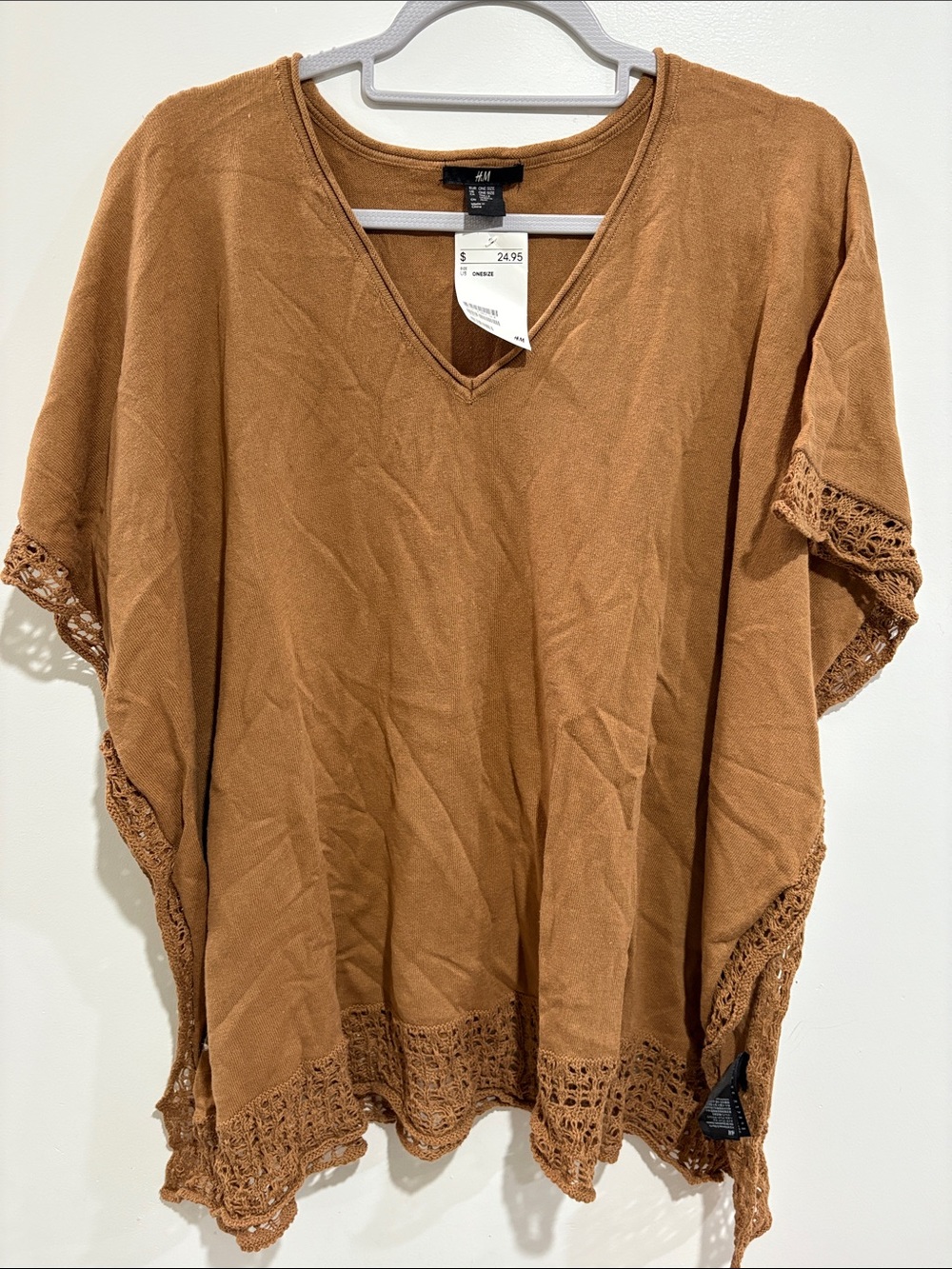H&M Brown V-Neck Crochet Trim Tunic